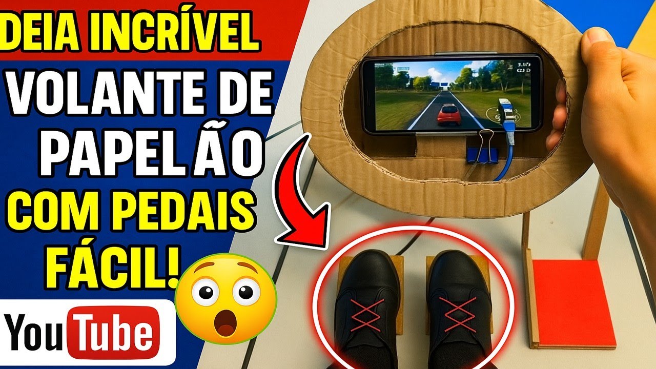 como fazer volante de papelão para celular com acelerador e freio