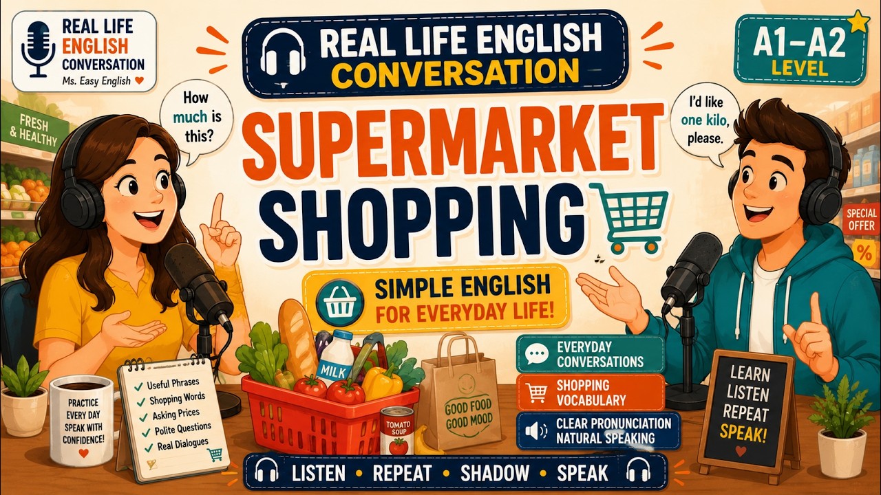 Real Life English Conversation: Supermarket Shopping | A1–A2 | Listening Practice