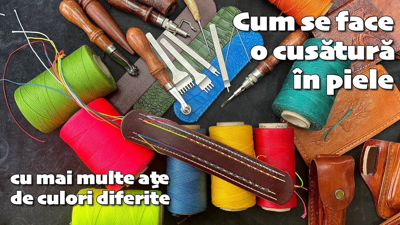 Cum se face o cusătură în piele cu mai multe ațe de culori diferite