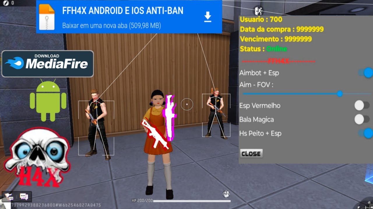 SAIU!! MOD MENU FFH4X AIMBOT HS 100% PRO FREE FIRE ANTIBLACKLIST ☠️ XIT ANDROID ATUALIZADO ANTI BAN