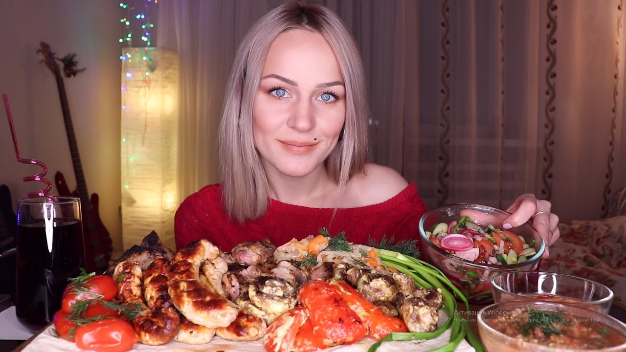 MUKBANG | Шашлык свинина, купаты, соусы, овощи гриль| Pork shashlik, kupaty,  grill не ASMR