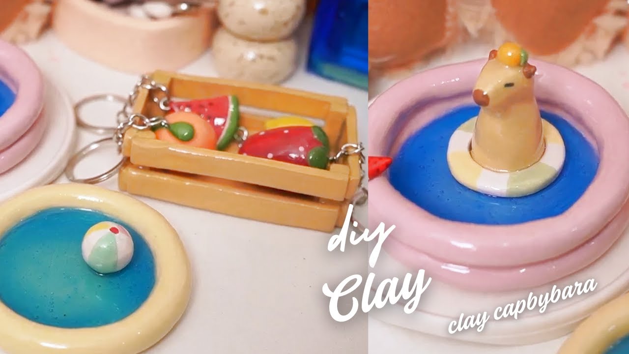 making magnetic clay trinket dishes and keychains 🧸ྀི 🍉 ⭕ using air dry clay  / no bake