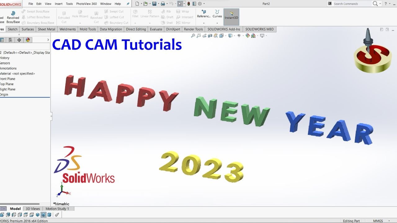 "Happy New Year 2023" Design in SolidWorks | Happy New Year 2023 | Solidworks Tutorials |
