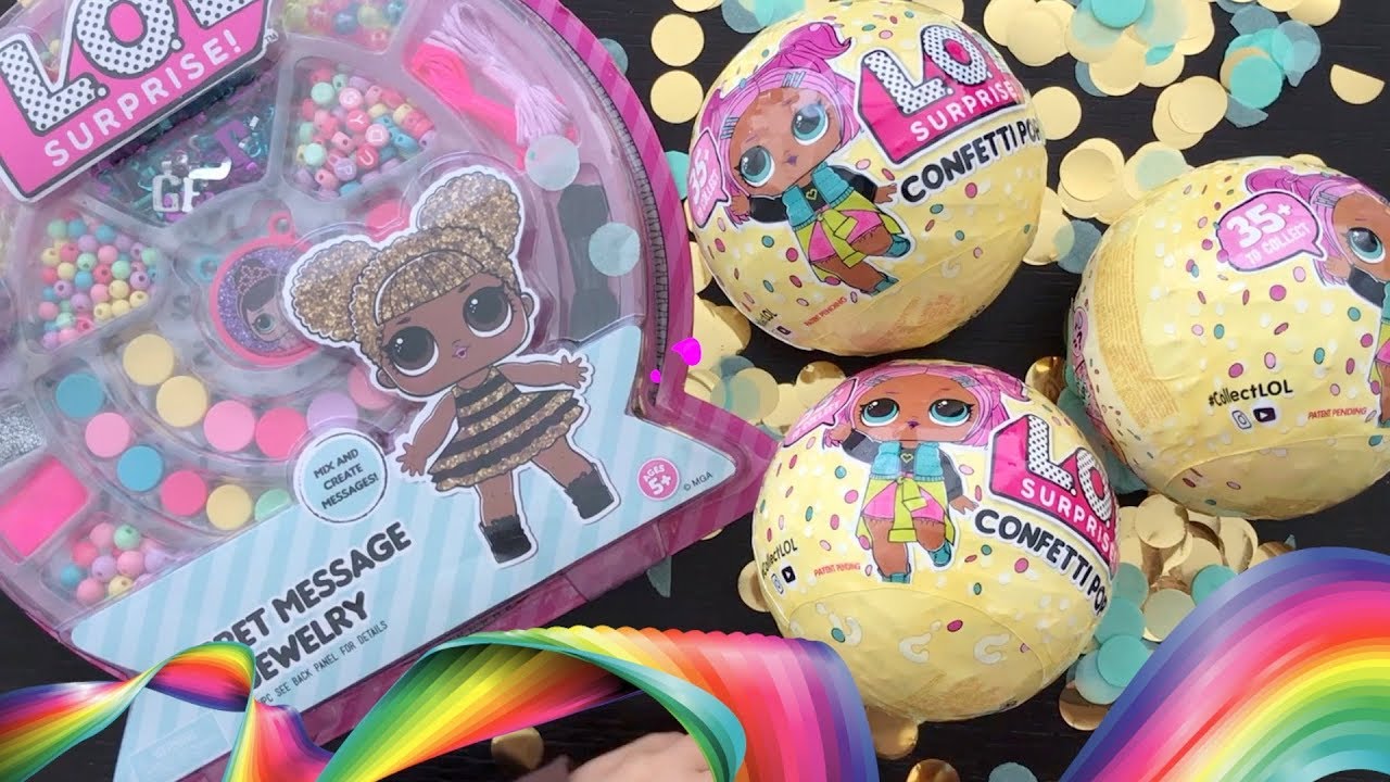 Unboxing LOL Confetti Pop Surprises & Secret Message Jewelry Playset ❤️🧡💛💚💙💜