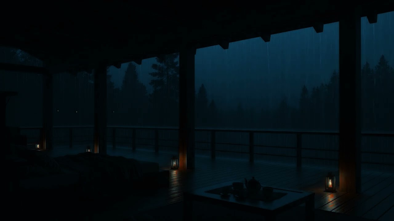 Rainy Night on the Forest Terrace 🌧️ | Cozy Lantern Light & Deep Sleep Ambience (No Ads)