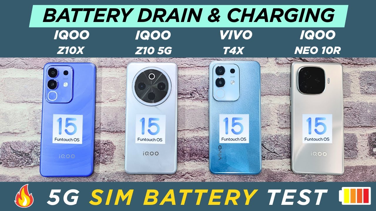 (5G) BATTERY & CHARGING TEST | iQOO Z10x vs iQOO Z10 vs iQOO Neo 10R vs VIVO T4x | Funtouch OS 15