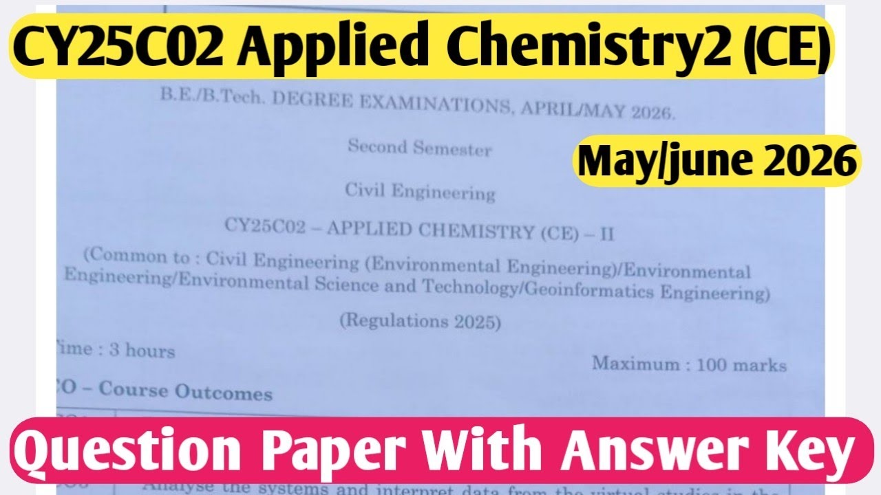 CY25C02 APPLIED Chemistry 2 (CE) Semester Question Paper With full Answer Key May 2026