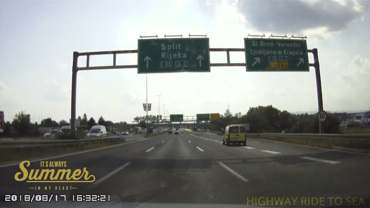 Car ride from Zagreb to Split via highway.