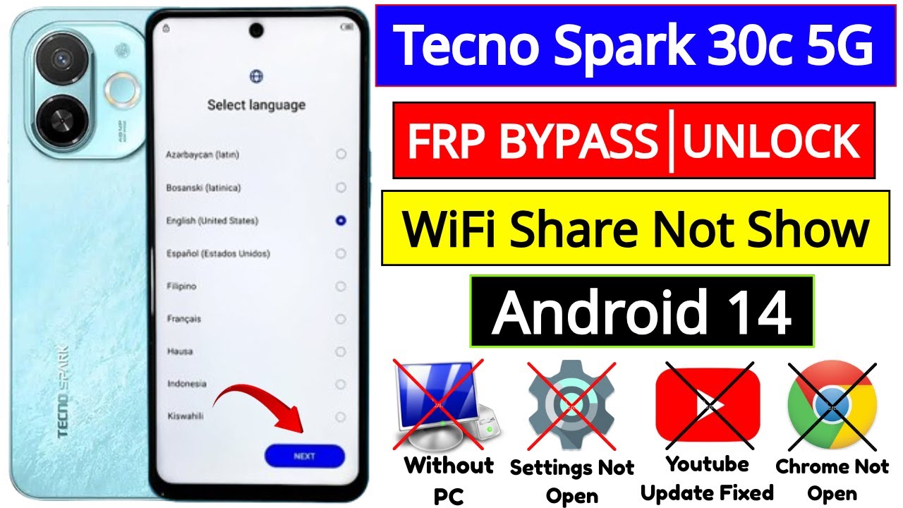 Tecno Spark 30c 5G Frp Bypass/Unlock | Wi-Fi Share Not Available | Settings Not Open | Without PC