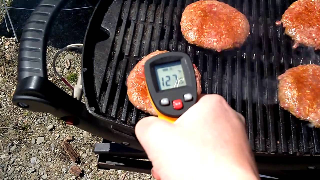 Infrared thermometer on burgers