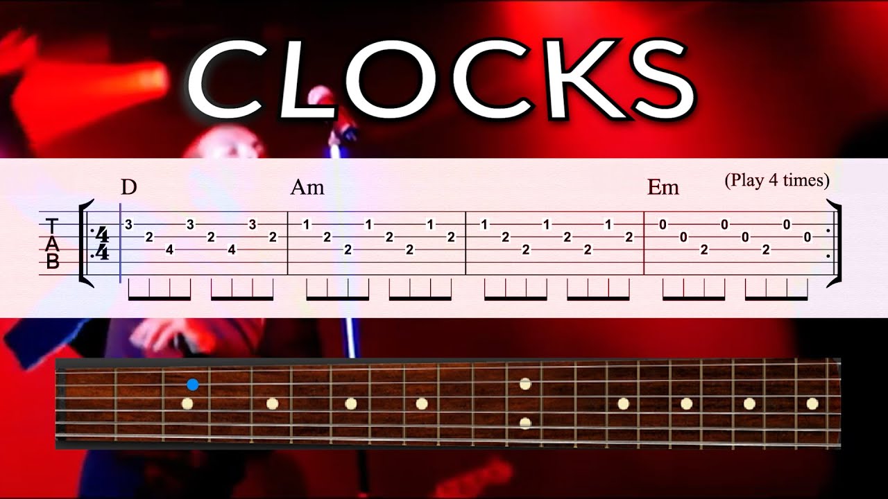 Clocks Coldplay Guitar TAB Playalong