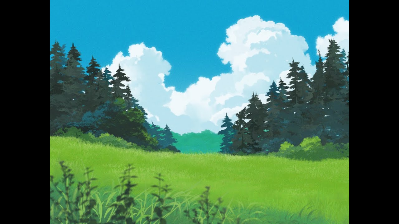 Real Time Painting Studio Ghibli Style Landscape art using Photoshop - No Speed Up