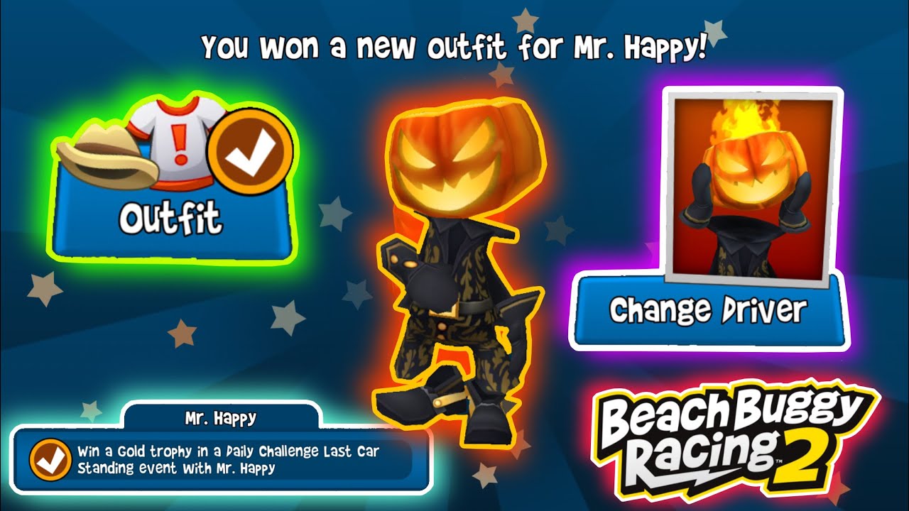 Use Happy pumpkin effect to Opponents | Unlocked Mr Happy Outfit | Beach Buggy Racing 2 BB Racing 2