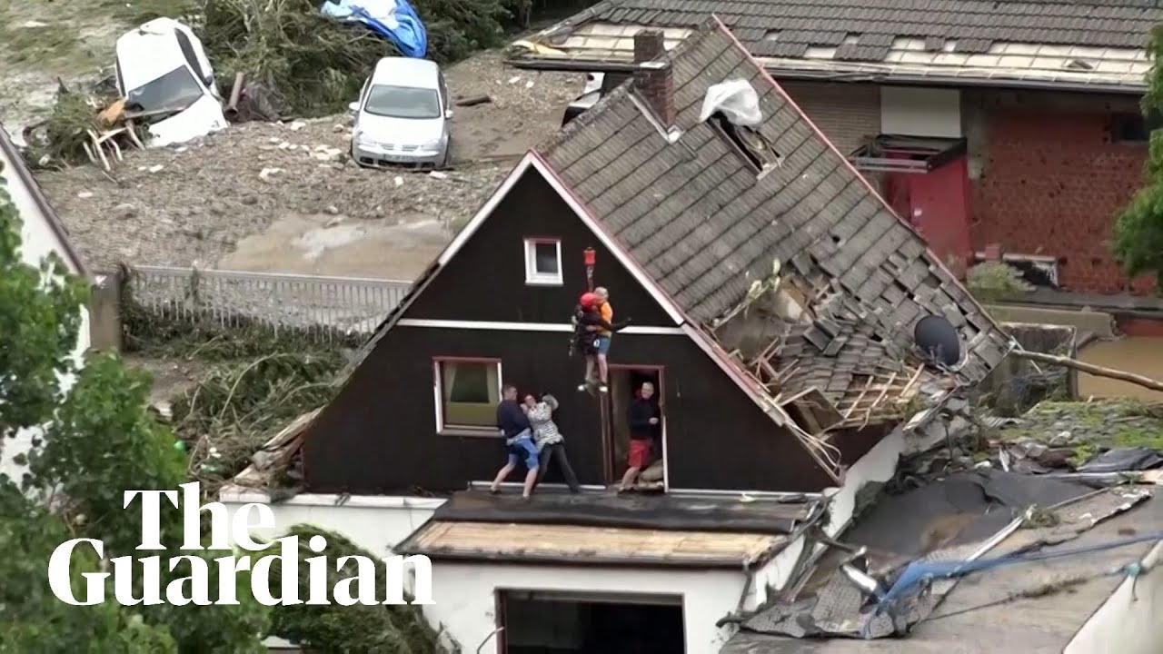 Germany floods: stranded residents rescued by helicopter from rooftops
