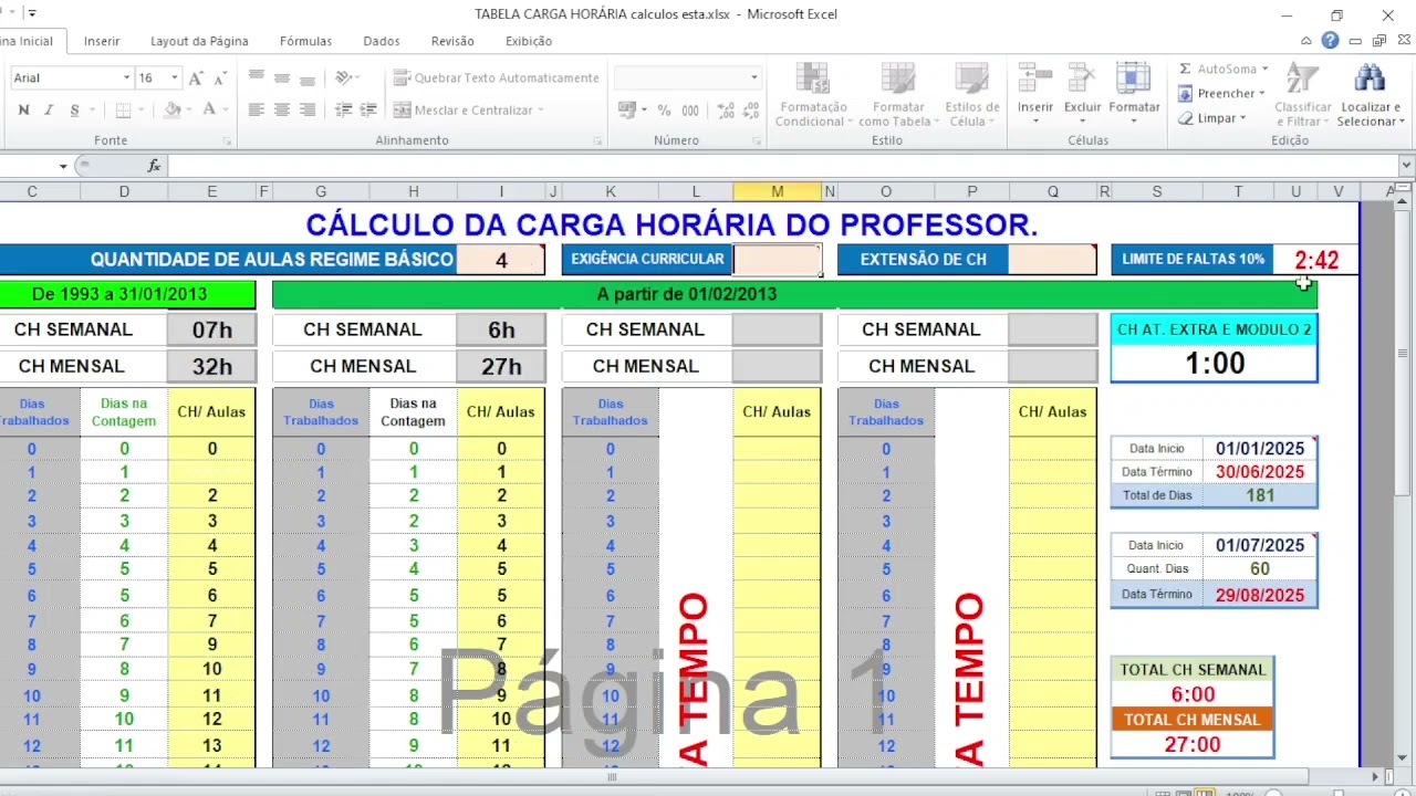 Como utilizar a tabela de carga hor&aacute;ria.