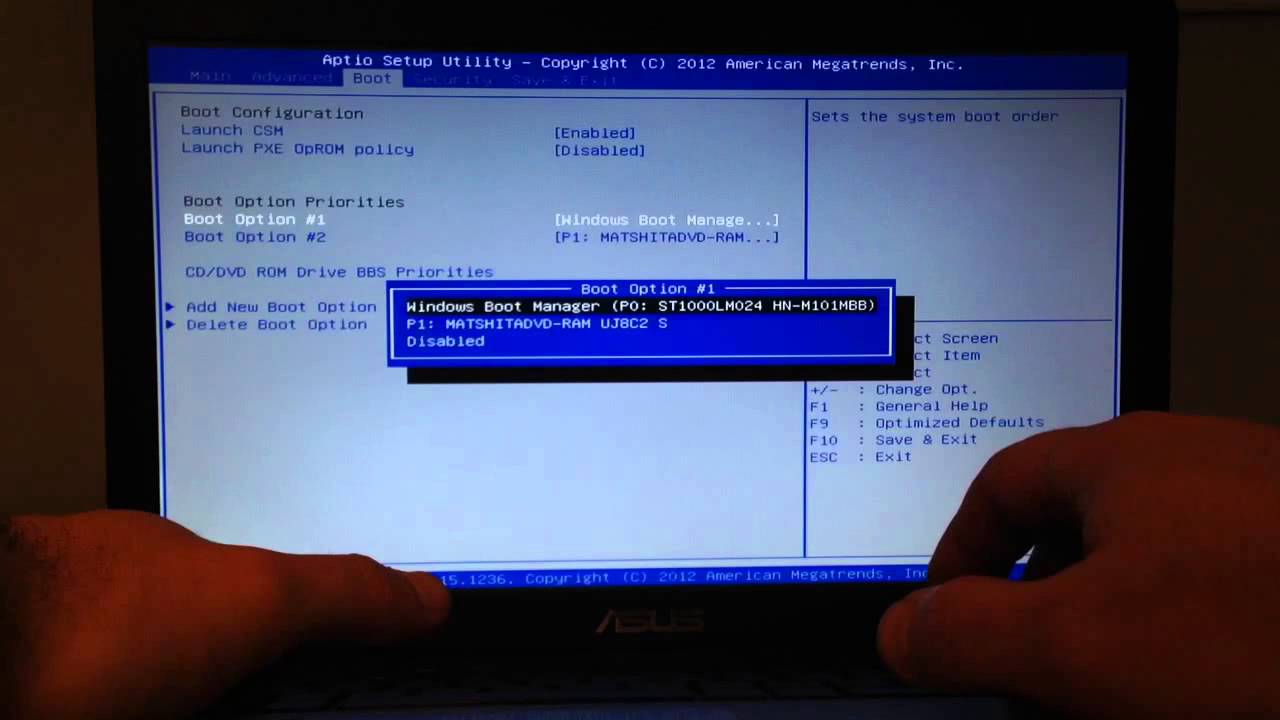 Downgrade asus x550L windows 8 to windows 7 bios settings