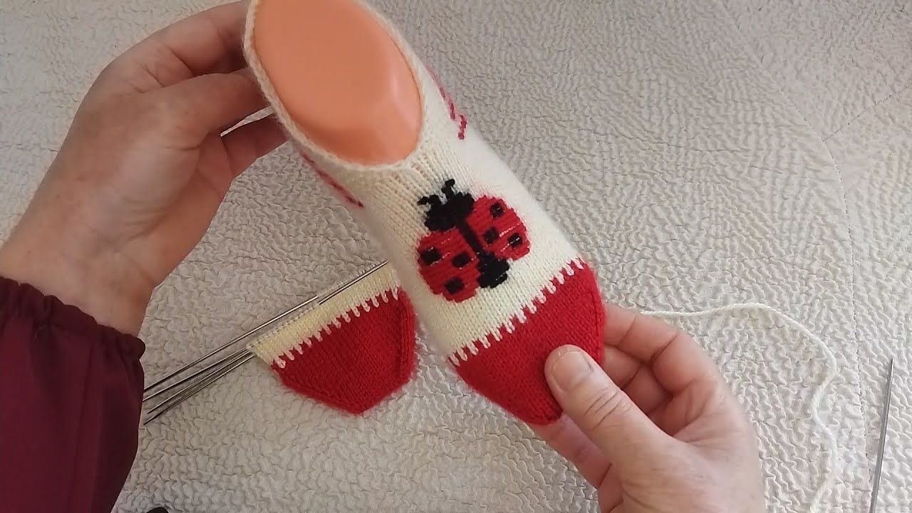 Beş şiş Patik UĞUR BÖCEĞİ Modeli (Detaylı Anlatım) ❤🥨🎗