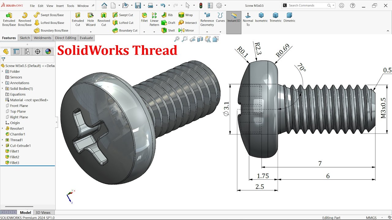 Резьбовой винт SolidWorks M3x0.5