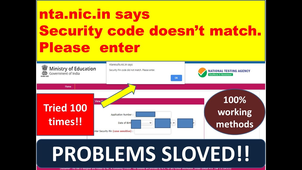 ntaresults.ninc.in says:security pin doesn't match||How to slove the Problem?||100%Working||In Eng