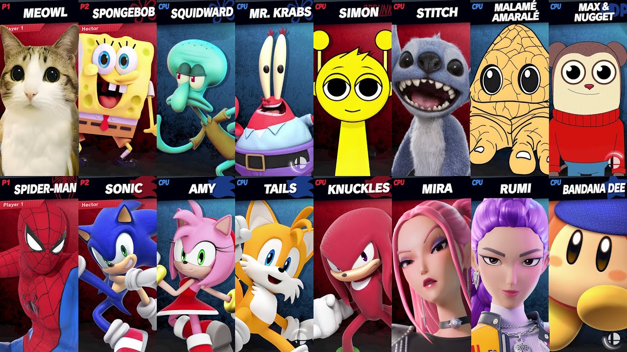 Sonic vs Spiderman vs KPop Demon Hunters vs SpongeBob vs Sprunki vs Stitch vs Brainrot | Super Smash
