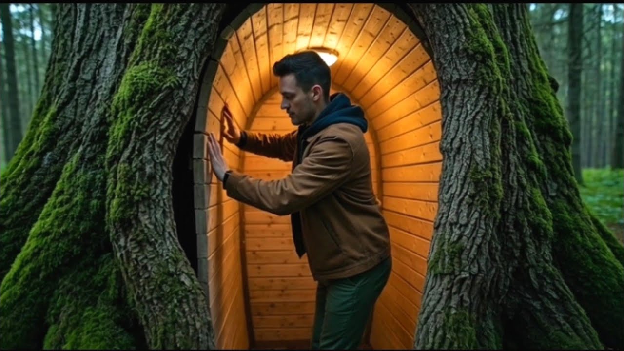 “I Built a Hidden Modern Shelter Inside a Giant Fallen Tree – No One Will Ever Find This”