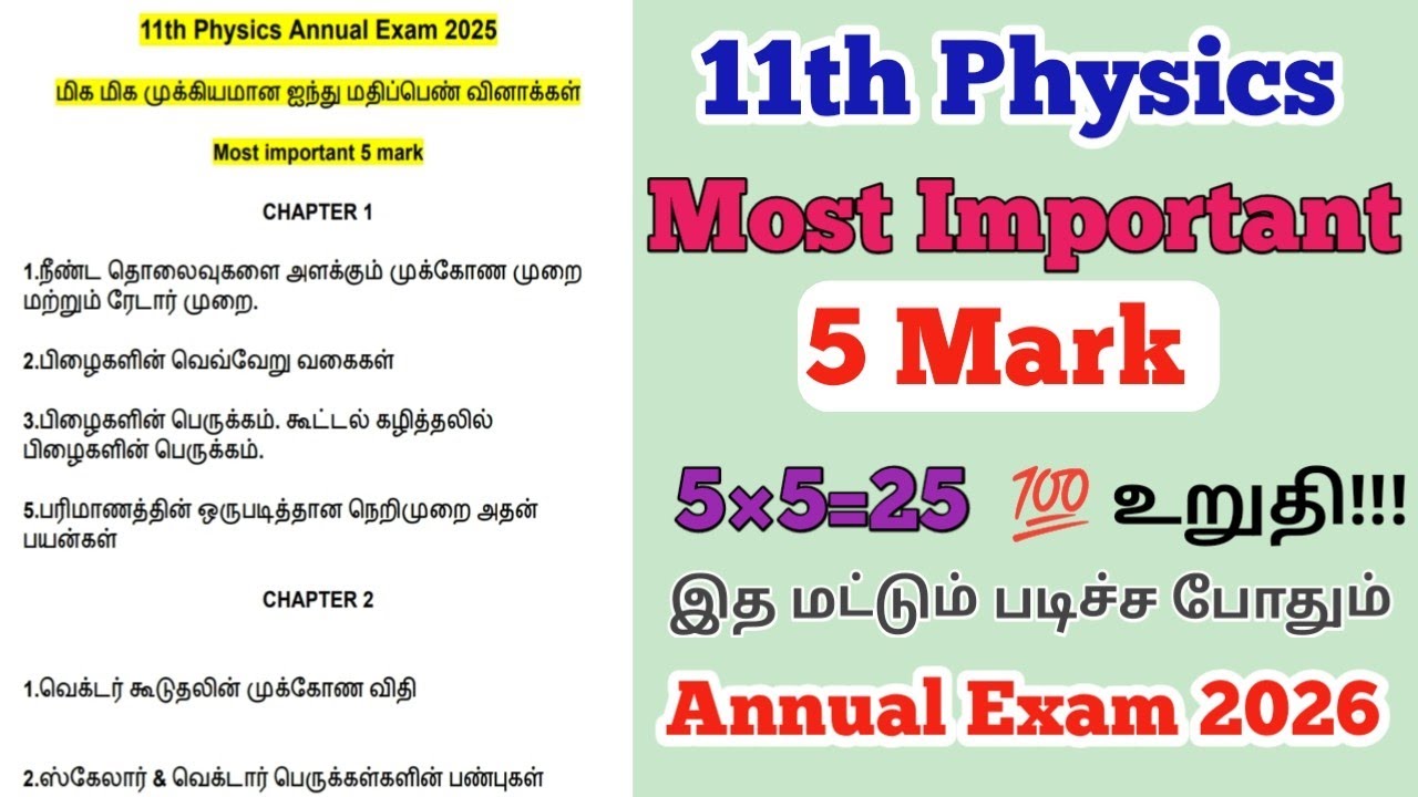 11th Physics|Confirm 5 Mark Questions |tamil medium|Annual Exam 2026 |Expected | Confirm||Golden