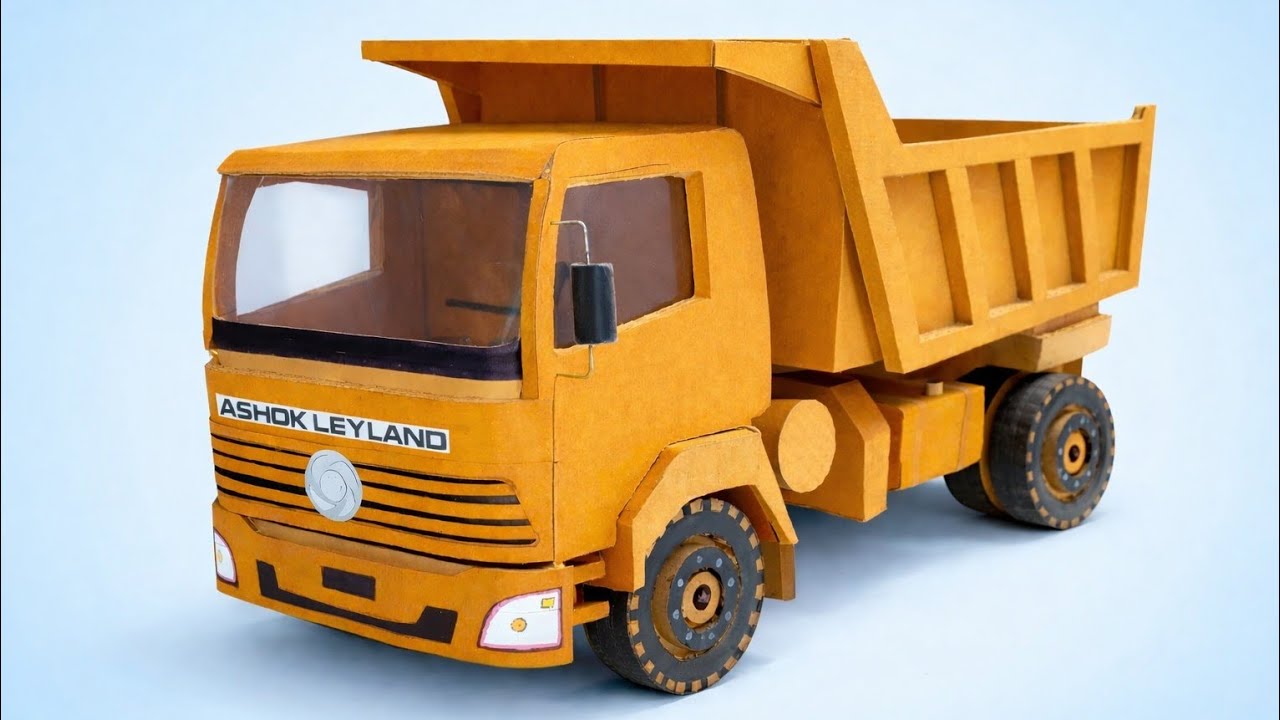 How to Make a Cardboard Dump Truck 🚛| DIY Ashok Leyland Tipper Miniature 