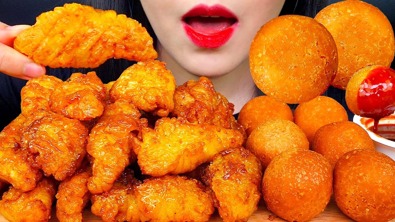 ASMR HONEY FRIED CHICKEN, CHEESE BALLS 교촌허니순살, 치즈볼 먹방 チキン, チーズボール 咀嚼音 EATING SOUNDS MUKBANG