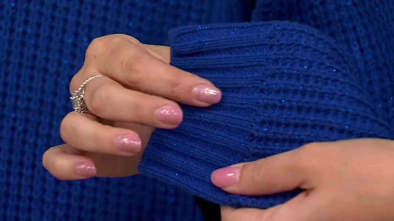Denim & Co. Lurex Waffle Cowl Neck Sweater on QVC