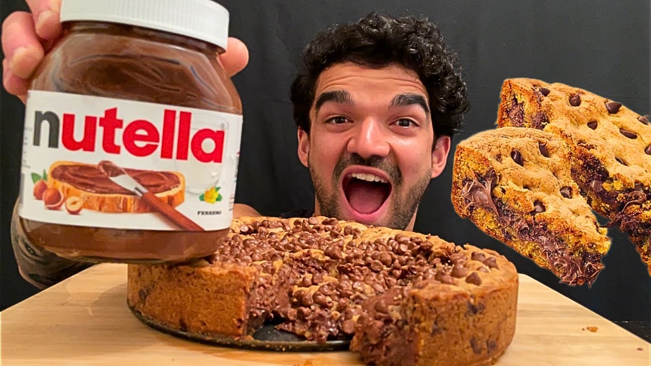 ASMR MUKBANG NUTELLA CHOCOLATE GIANT COOKIE, CHOCOLATE COOKIE PIE, EATING SOUNDS