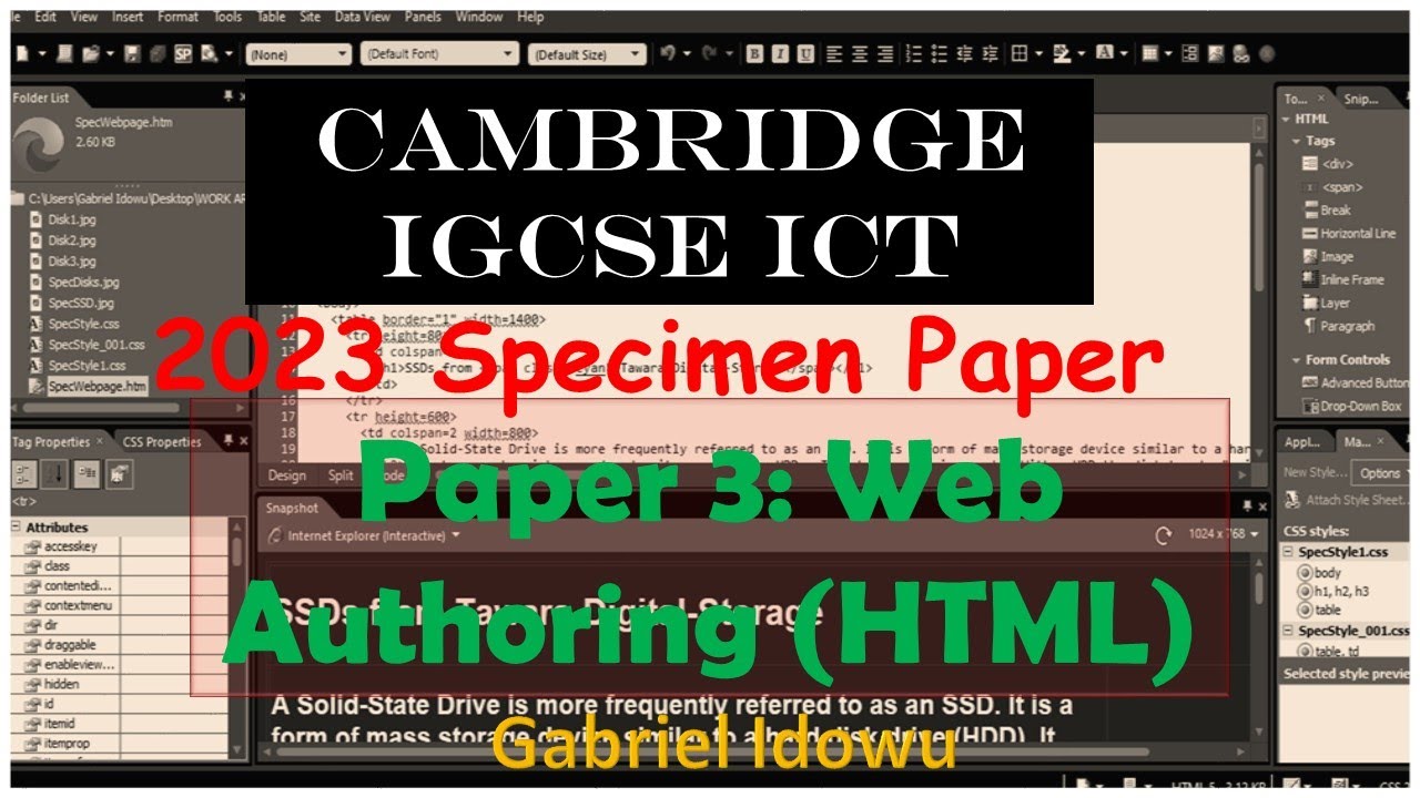 IGCSE || ICT 0417 || SPECIMEN PAPER 2023 || WEB AUTHORING (HTML) USING MS EXPRESSION WEB