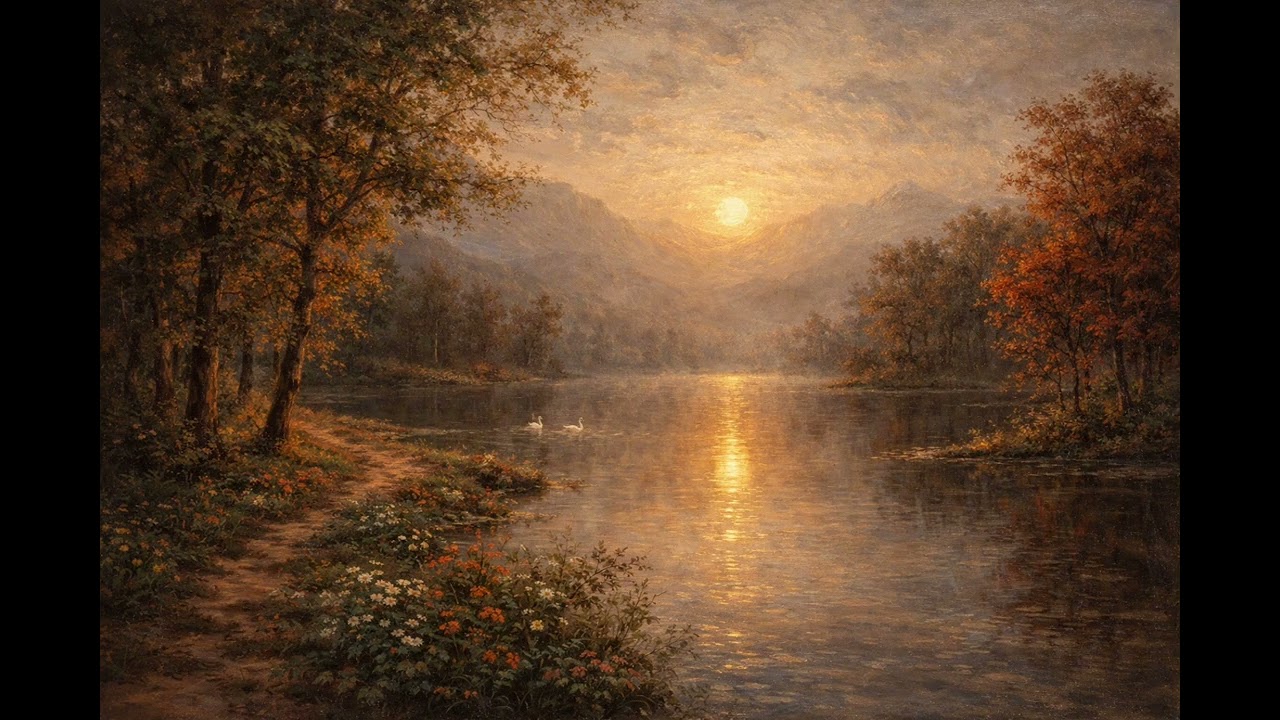 Peaceful Sunset Lake | Classic Oil Art
