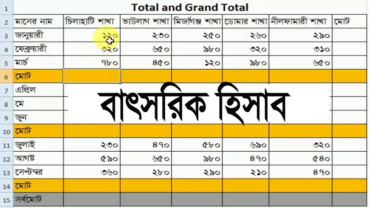 Total And Grand Total | Ms Excel Bangla Tutorial | Microsoft Excel Bangla Tutorial By ICT BARI