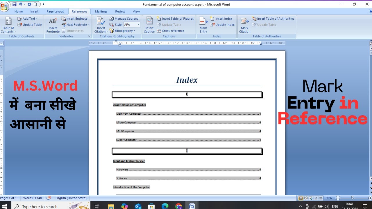 How To Use Mark Entry, Insert &Update Index in Ms Word? How do you MARK an INDEX Entry in MS WORD?