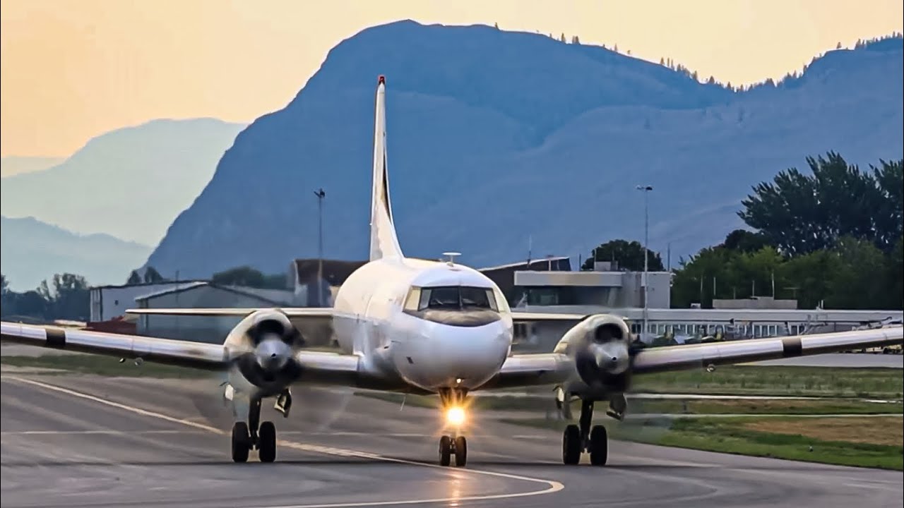Hot and Smokey! KF Aerospace CV-580F Arrival and Departure at Kamloops Airport 
