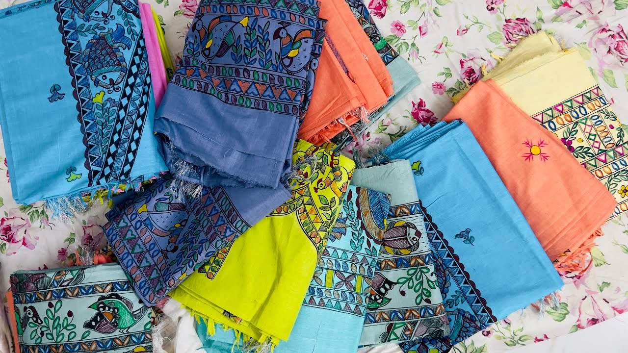 Latest Handpainting Madhubani Cotton Linen Suit Design/Bhagalpuri silk suit/kurti set collection