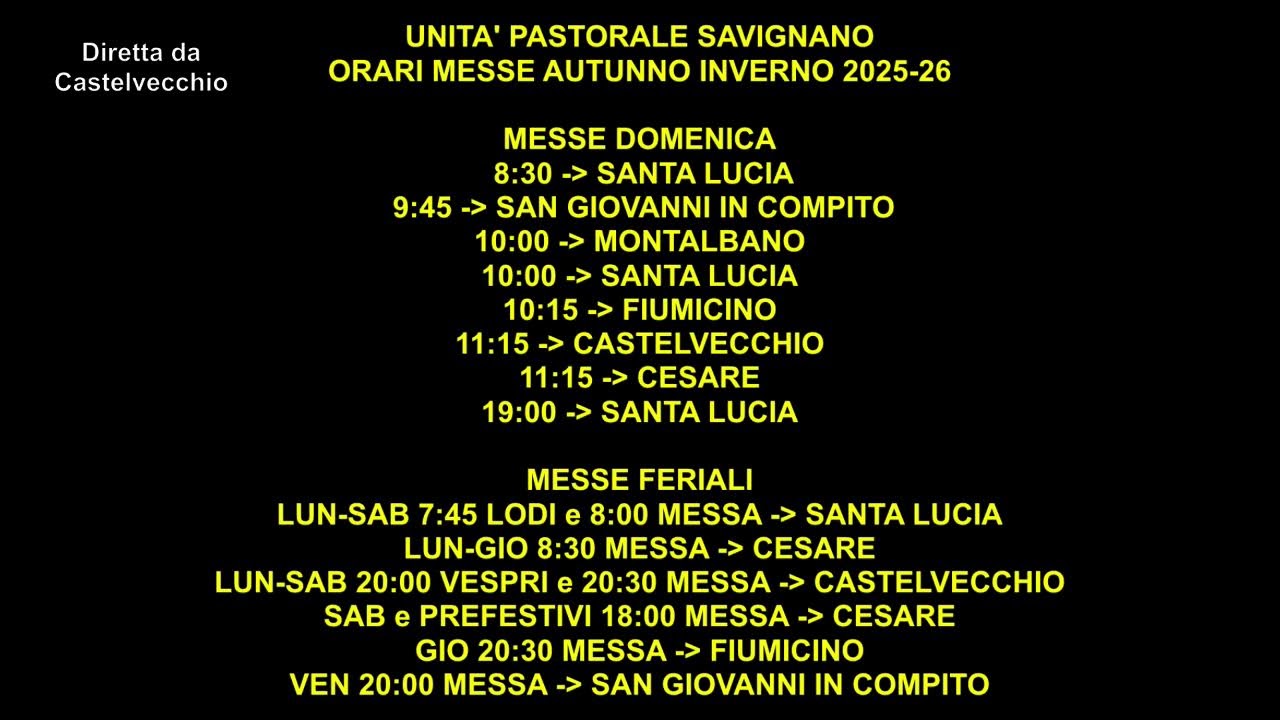 Rosario e Messa Castelvecchio ore 20:00
