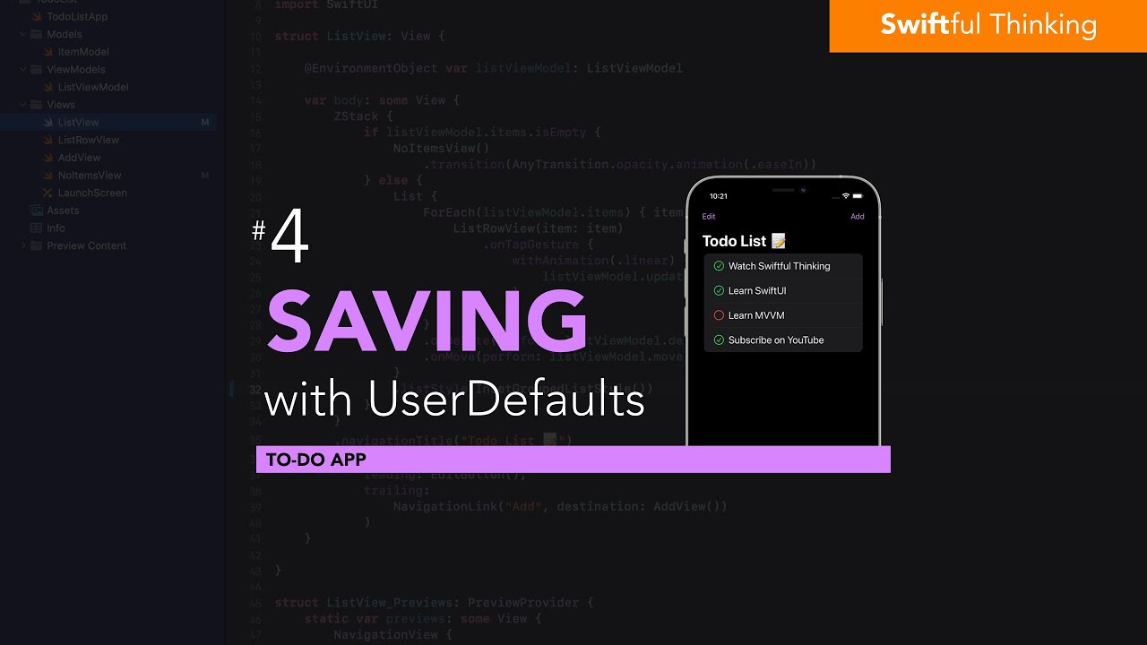 Save and persist data with UserDefaults | Todo List #4