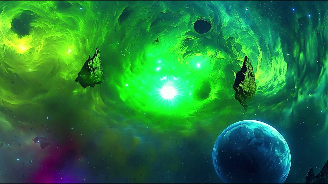 Cosmic Green Nebula Dreamscape Wallpaper 4K