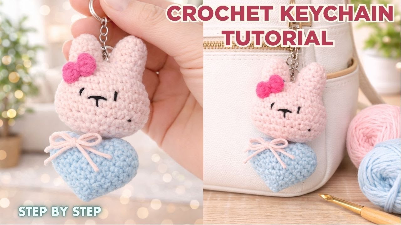 Cute Crochet Keychain Tutorial | Mini Bunny Charm | crochet bag tutorial | Easy crochet bag tutorial