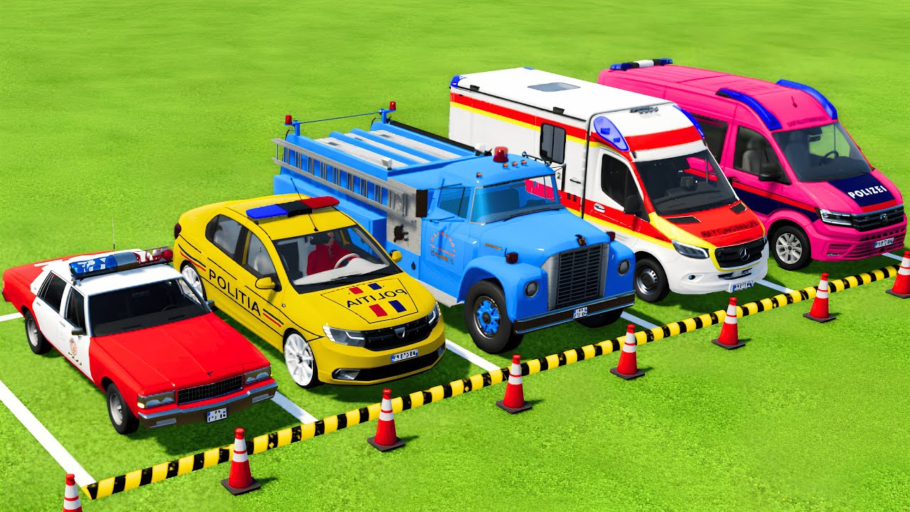 POLICE CARS, AMBULANCE and FIRE DEPARTMENT VEHICLES TRANSPORTING WITH MAN TRUCKS ! FS22