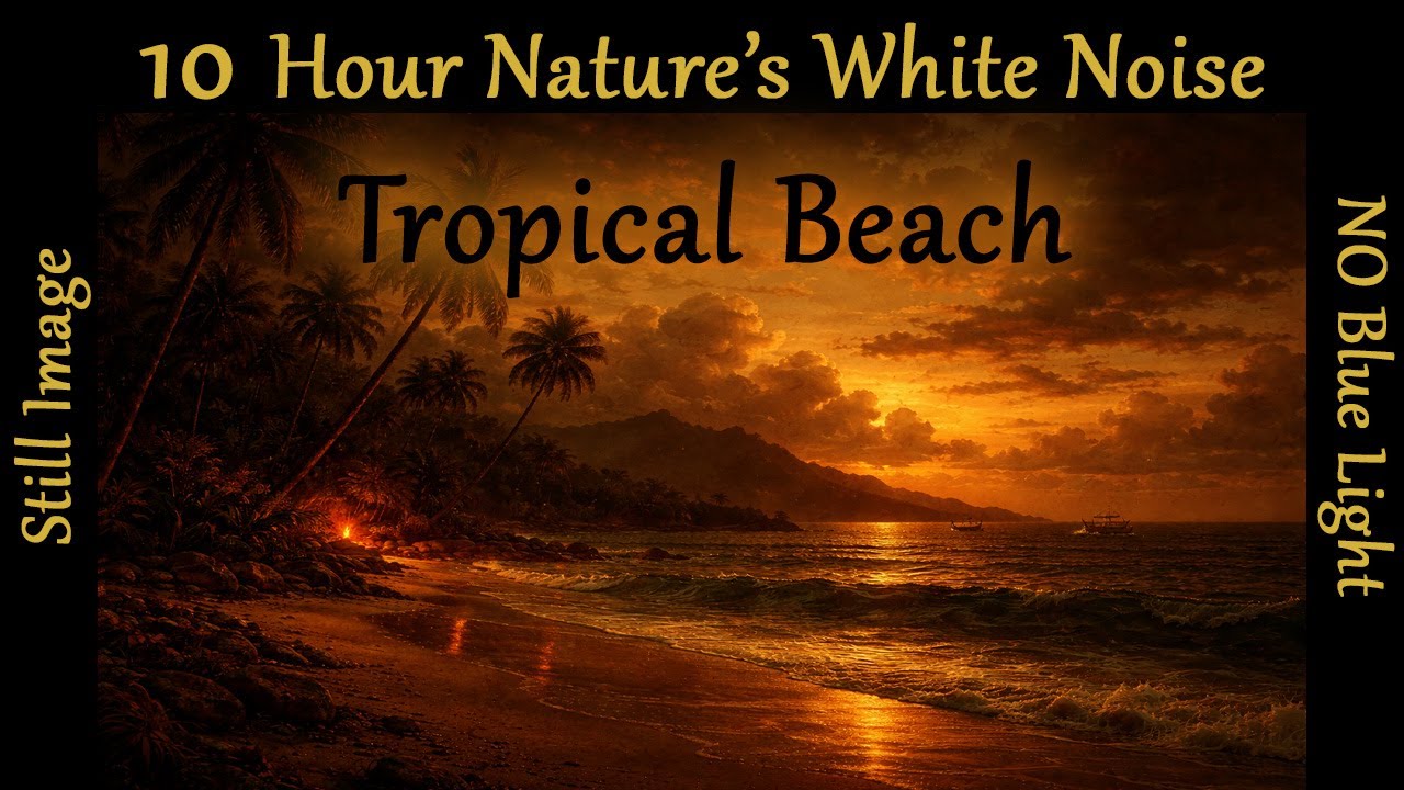 🌊 10 HOURS Tropical Ocean Waves Sounds for Deep Sleep (NO ADS - Calming Amber Visual)