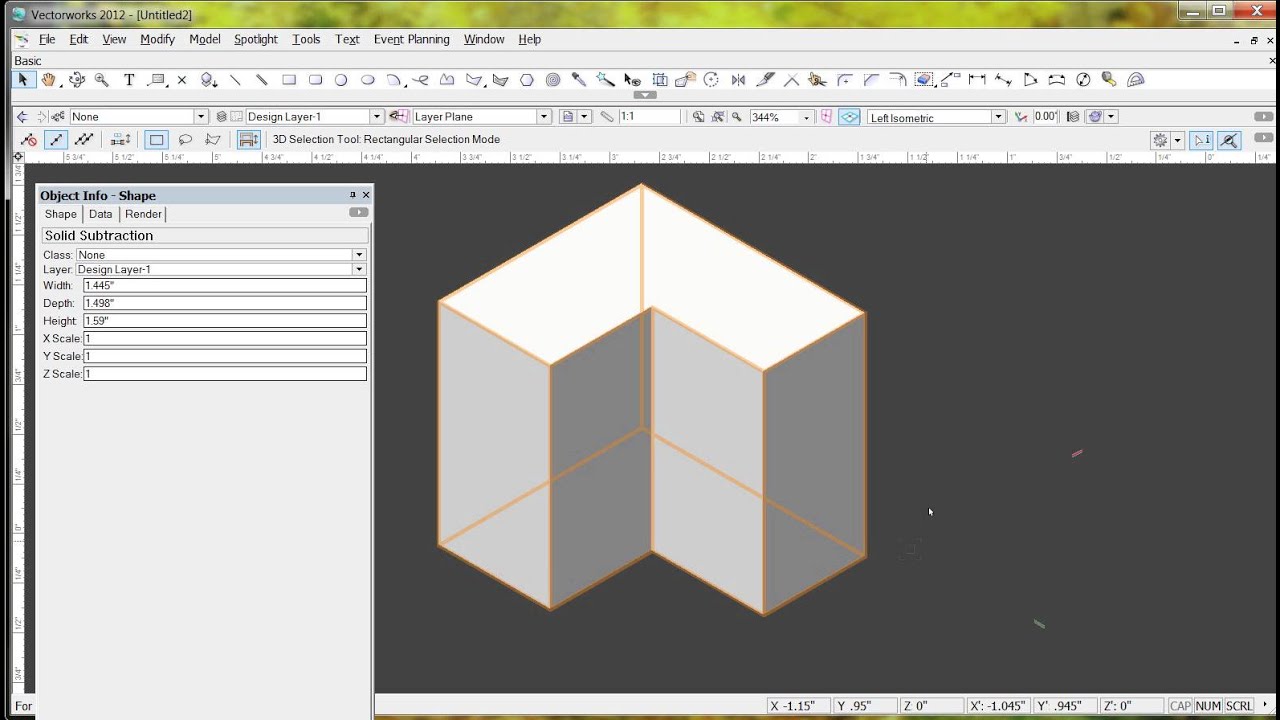 VectorWorks Push Pull Solid Subtract