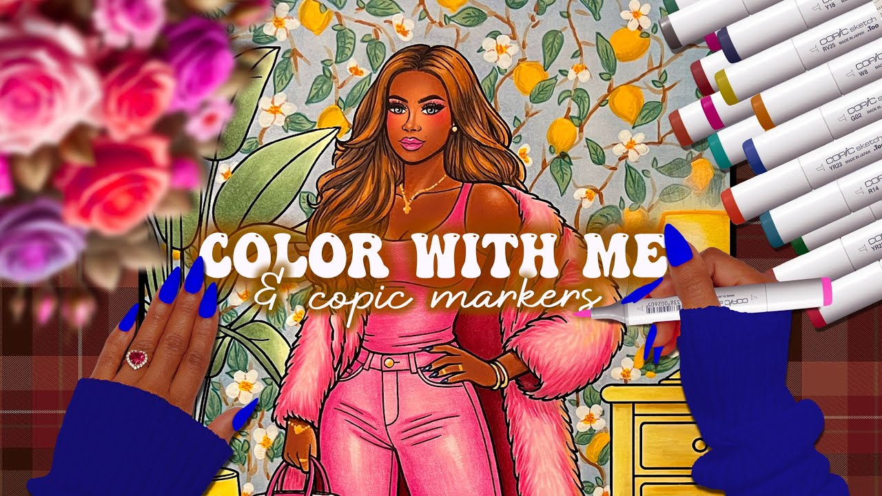 🎨Relax & Color With Me | 💕 Pink Cozy Glam Edition | COPIC SKETCH MARKERS | ASMR & Relaxating Music