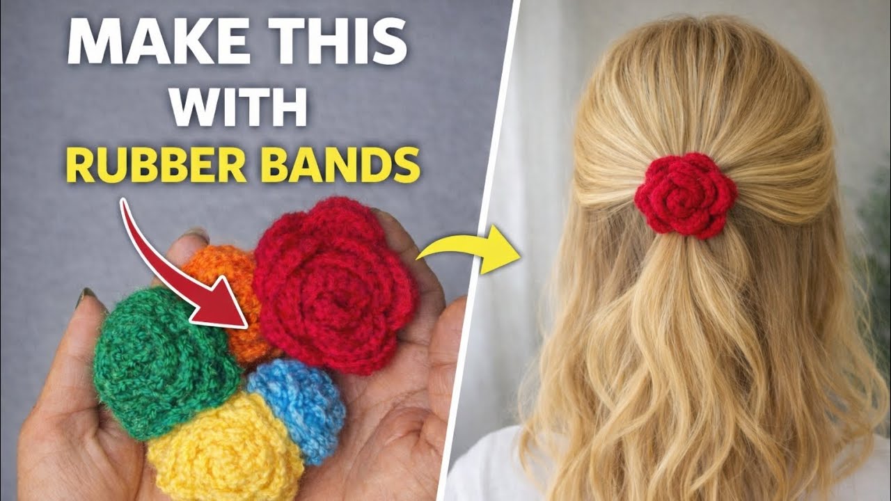 Easy Crochet Rose Flower Rubber Band 🏵️ | How To Crochet A Rubber Band Step By Step For Beginners 