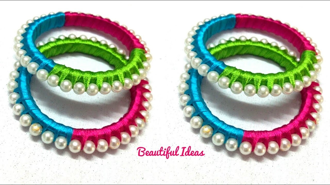 How to Make Silk thread Designer Bangles//Pearl Designer Bangles Making Step By Step at Home//DIY//