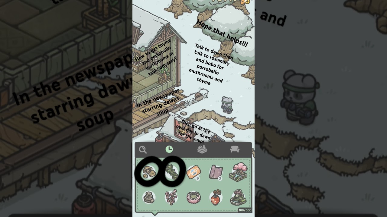 How to have portobello mushrooms and thyme in tsuki Odyssey!!