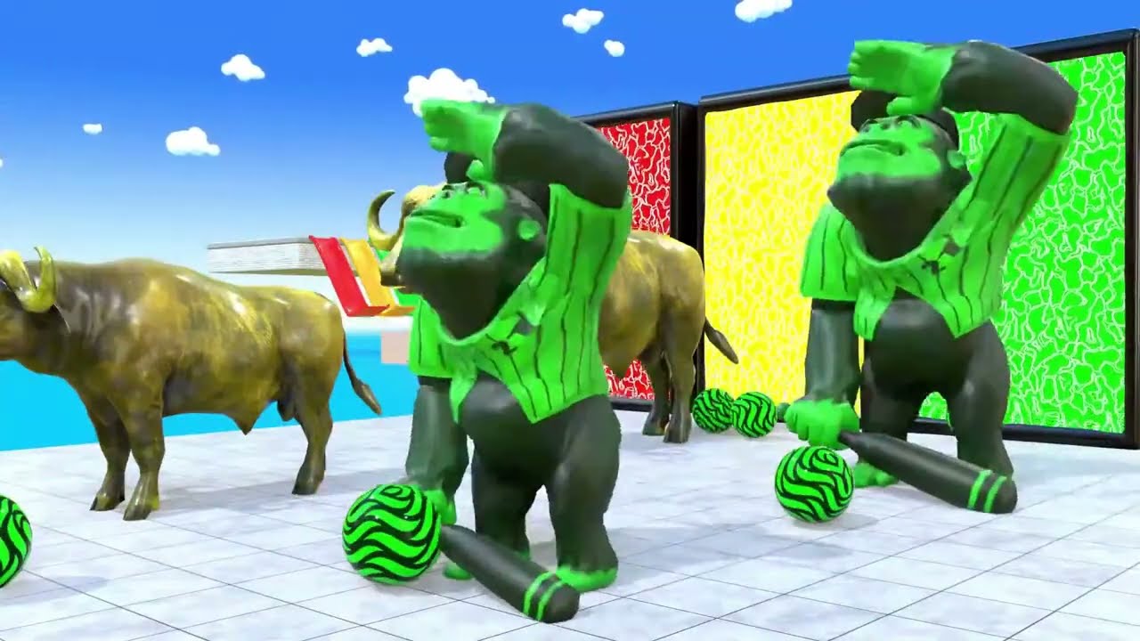 Long Slide Game With Elephant Gorilla Buffalo Hippopotamus Tiger - 3d Animal Game - Funny 3d Animals