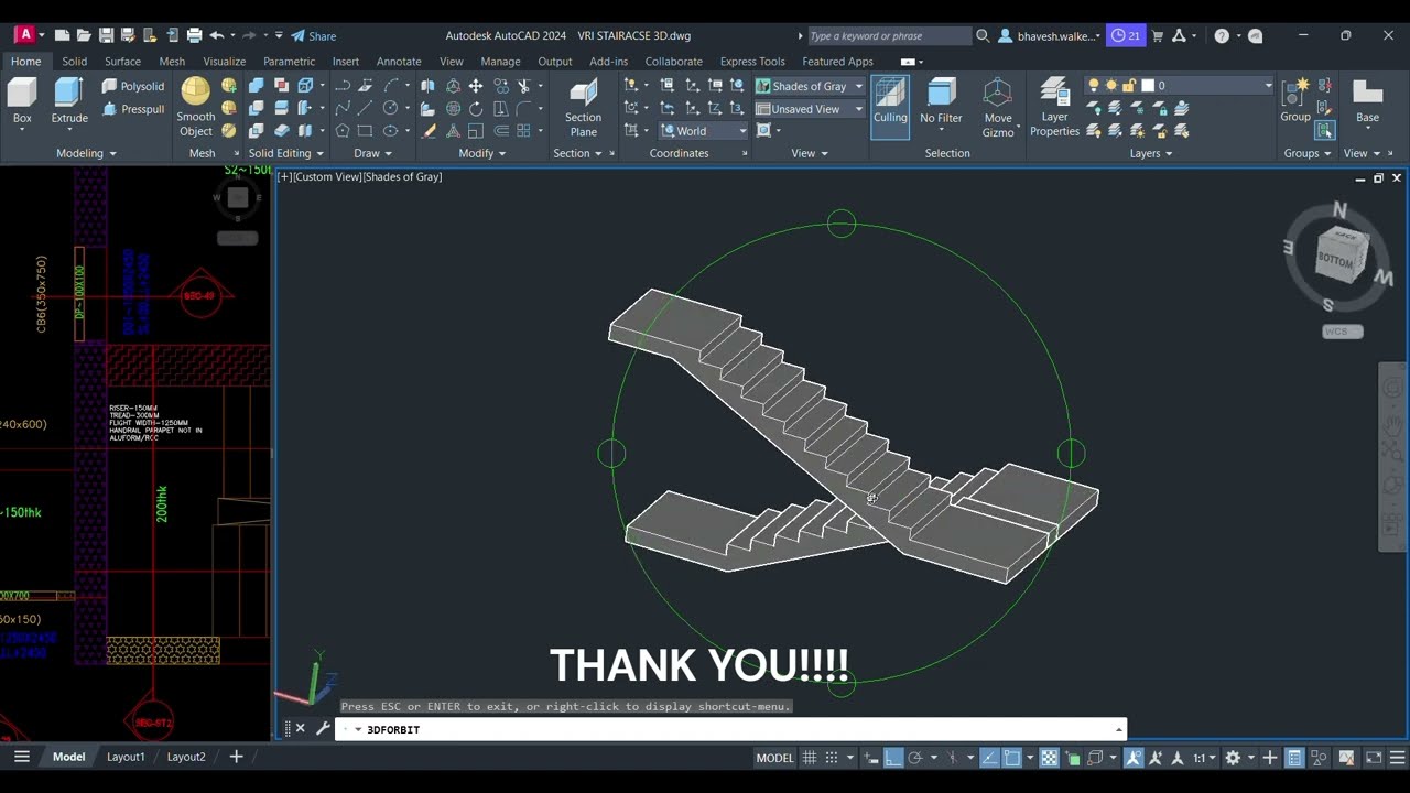 3D AutoCAD Drawing of Dog-Legged Staircase Design Excellence