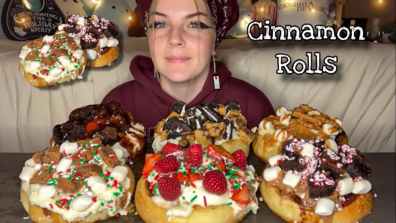 Мукбанг с тягучей булочкой с корицей и обильной начинкой! (Веганский)